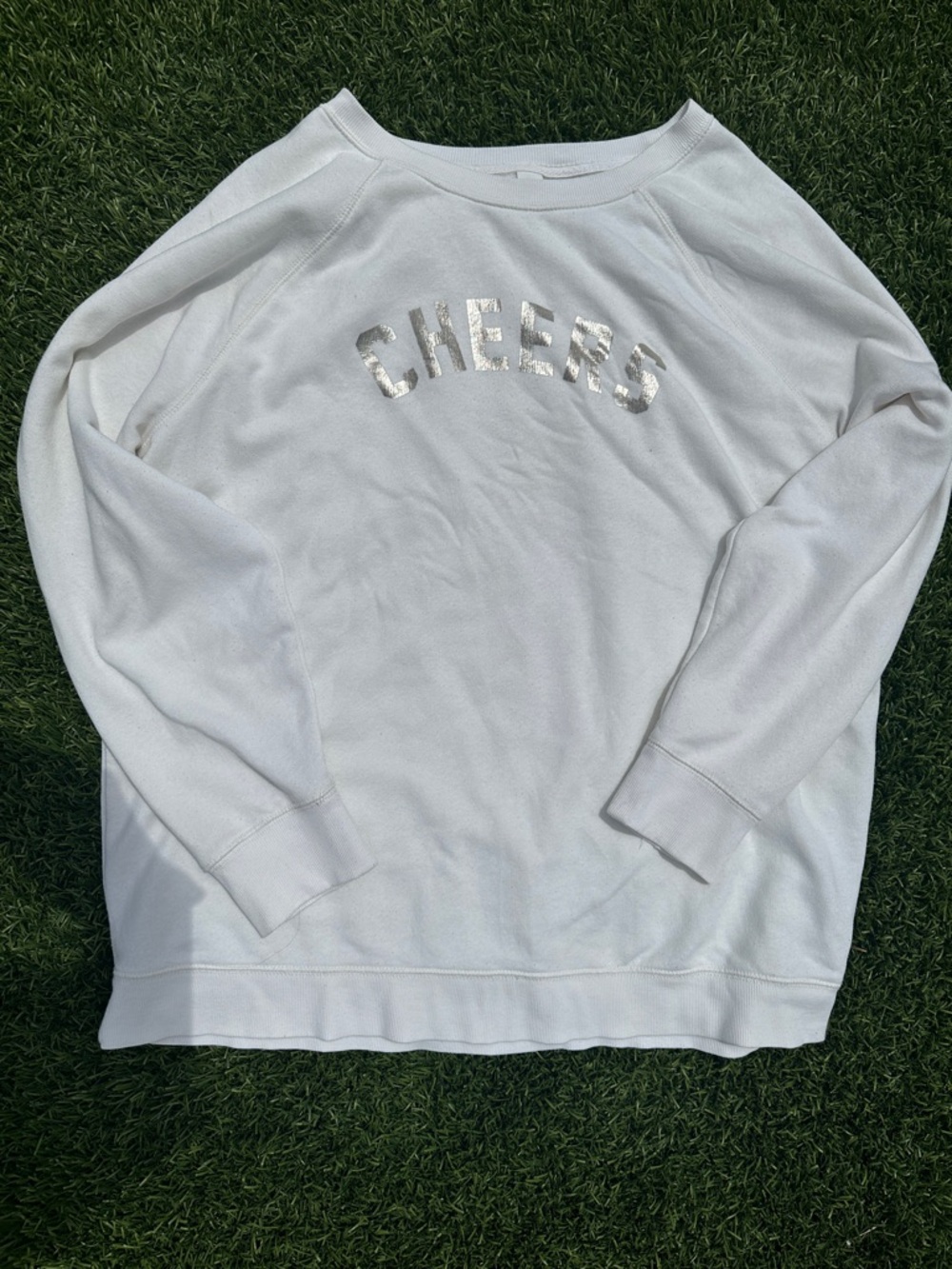 Old Navy Cheers Sweatshirt XL Cream Graphic Pullover Cozy Casual